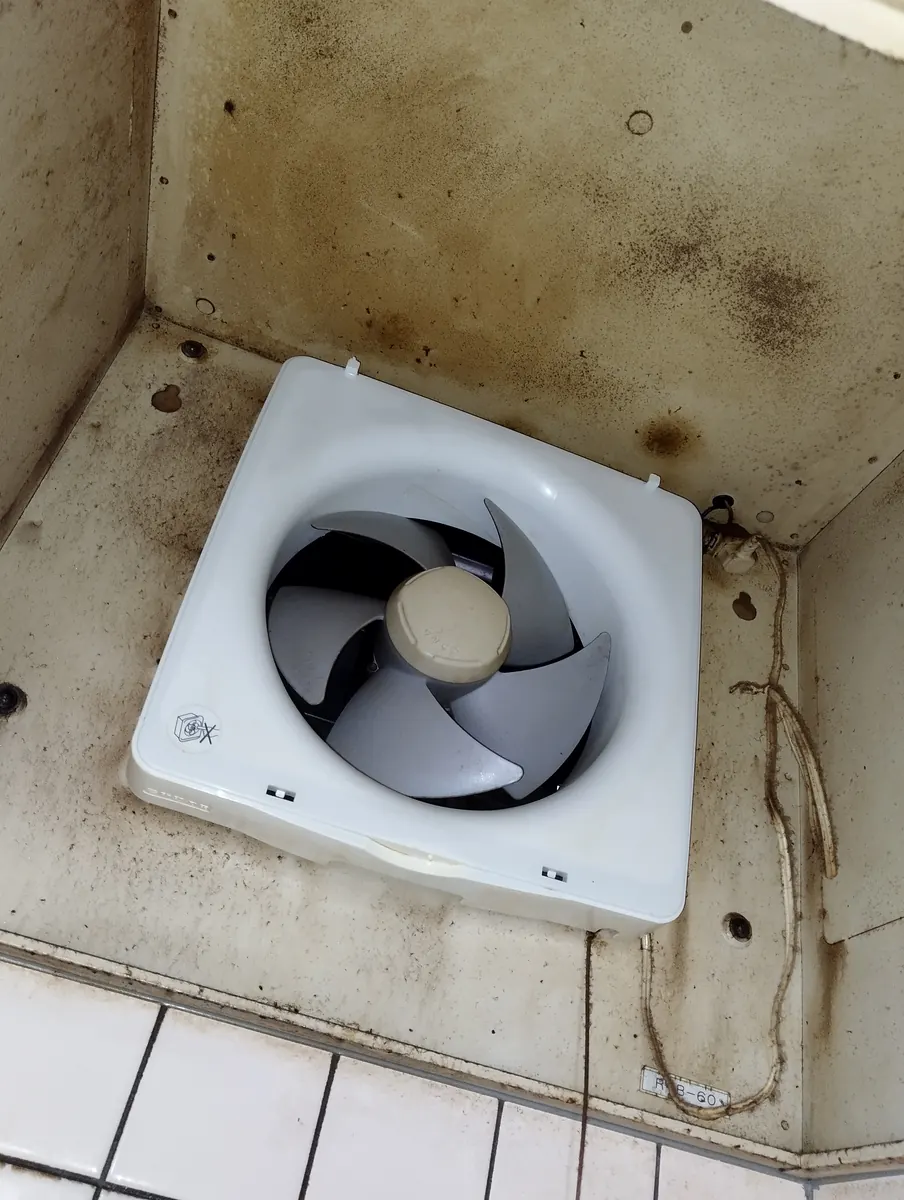 プロペラ換気扇・周囲のカビ（施工前の状態）